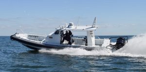 Silver Ships Ambar Series AM 1200 patrol boat in action on ocean