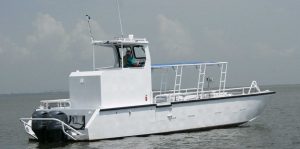 Silver Ships Explorer Series boat from the back with pilothouse