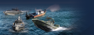 Coastal Fast Response Baot, Fire Boat, and Riverine Patrol Boat on water